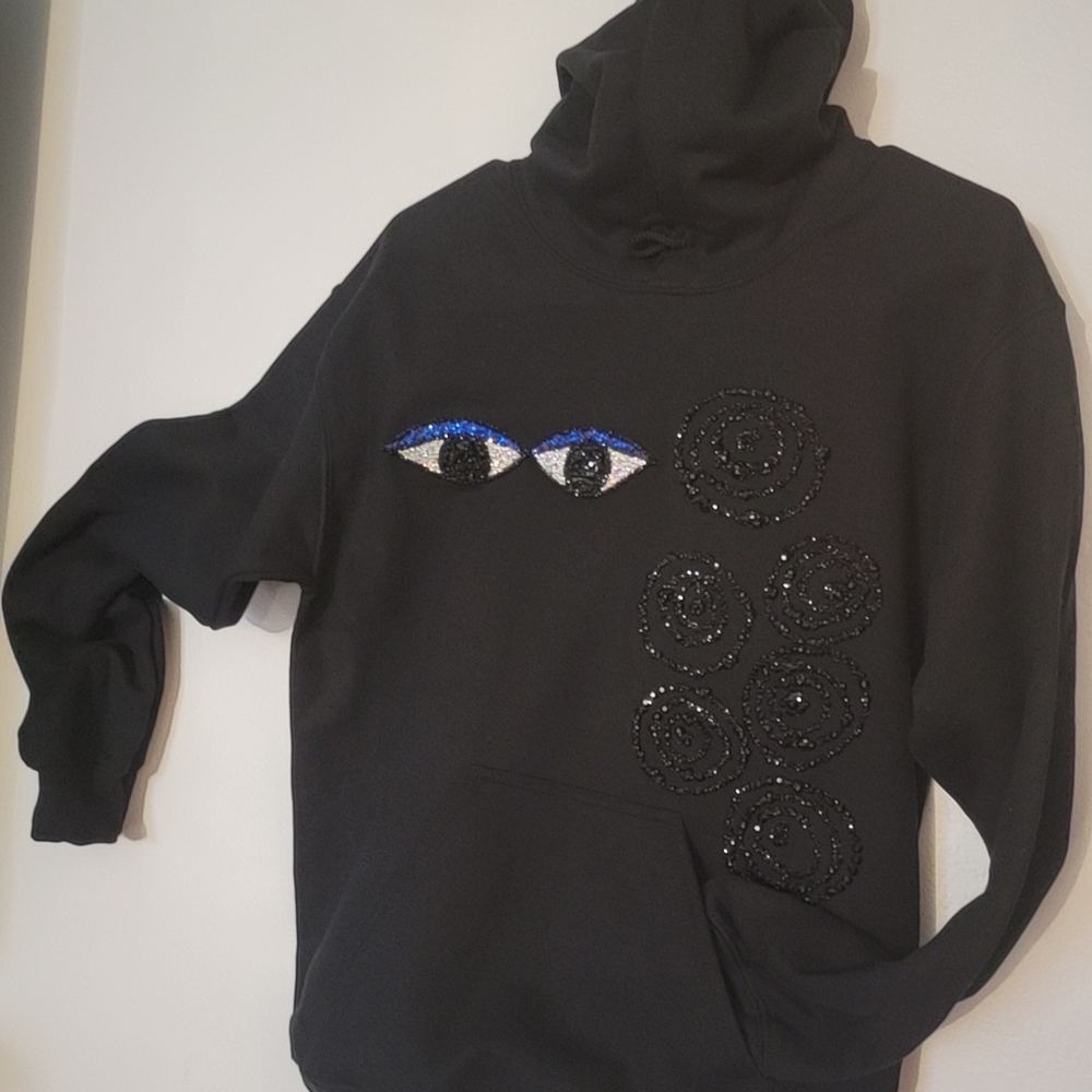 Black Cowl Turtleneck Sweater with Geometric Design